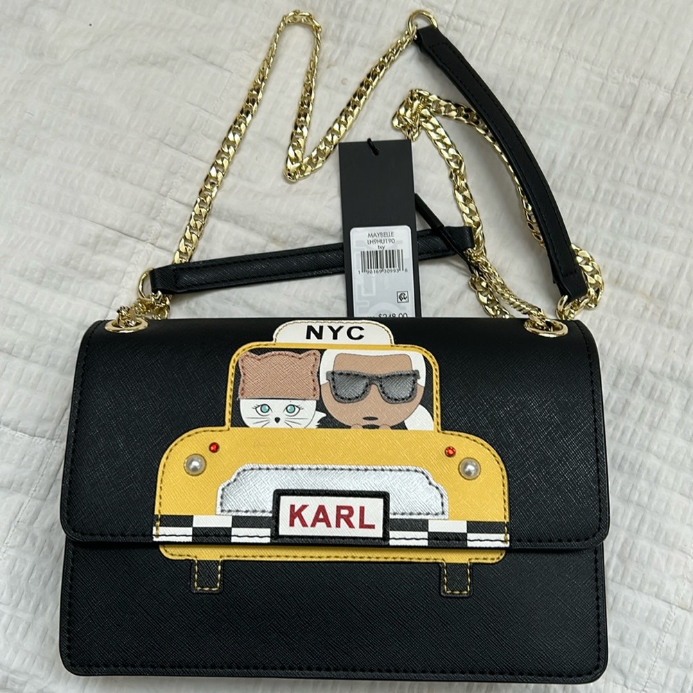 NWT Carl Lagerfeld New York City Cross Bag Handbag Yellow Taxi Cab Cat Maybelle
